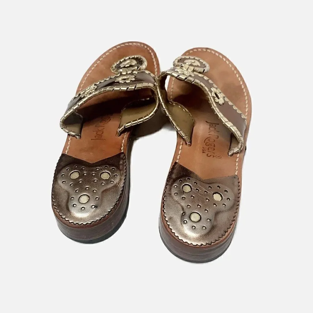 Jack Rogers Classic Jacks Bronze and Gold Leather Thong Sandals Women’s Size 7 M